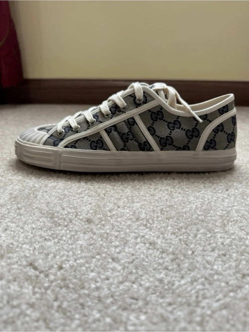 Gucci Beige GG Canvas Sneakers with Ivory Trim